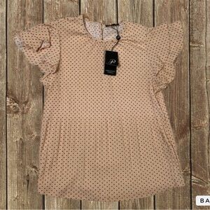 Peach black dots ruffle sleeve size m